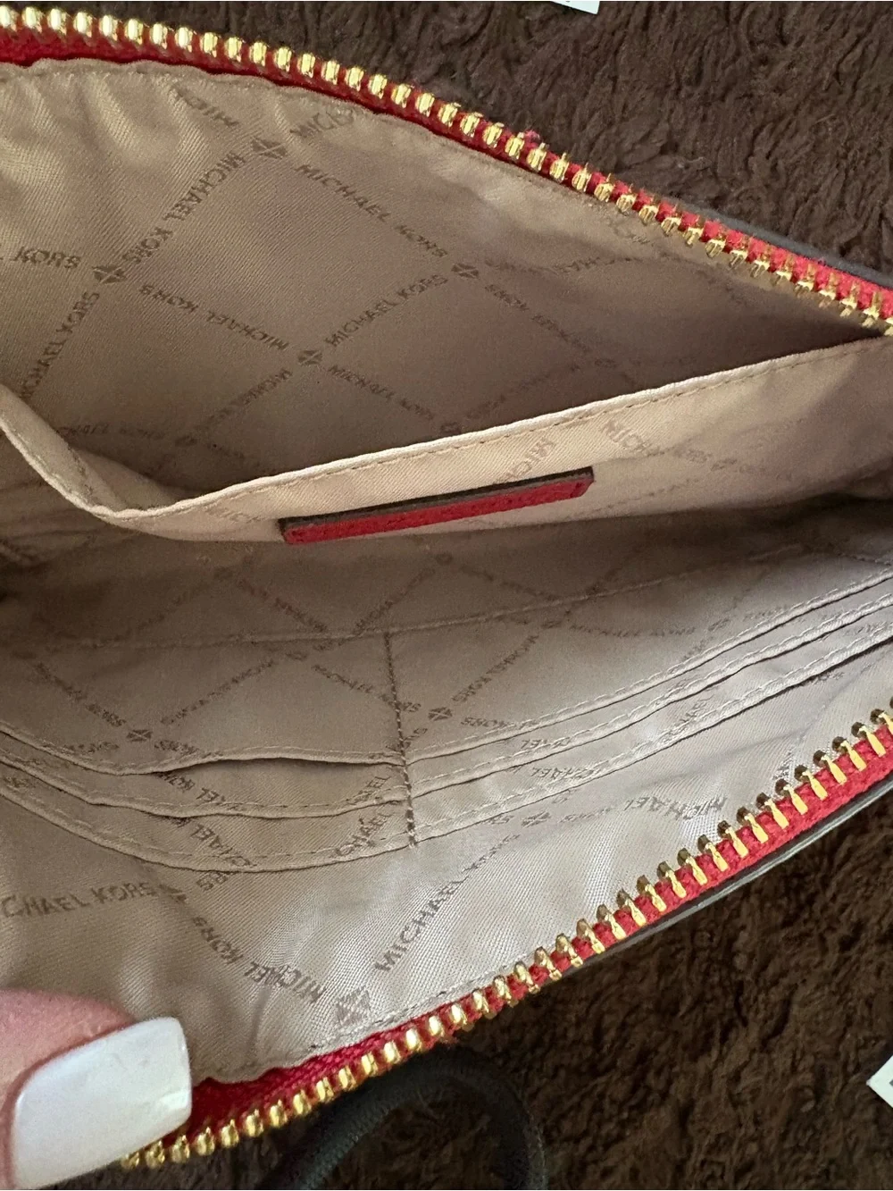 Michael Kors Red Pebbled Leather Wristlet Clutch with Gold Logo